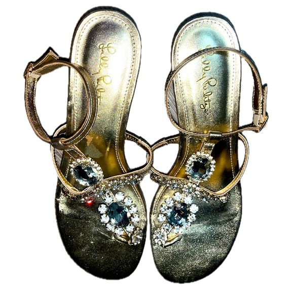 Lilly Pulitzer Glamorous Gold and Silver Jeweled Sandals with Ankle Straps, 7.5M - Picture 3 of 14